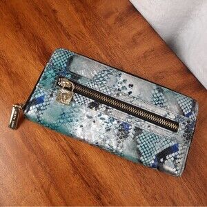 Ann Klein Blue Zip Around Snakeskin Wallet